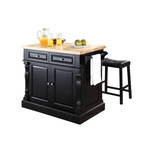 Crosley Oxford Kitchen Island Set with Butcher Block Top