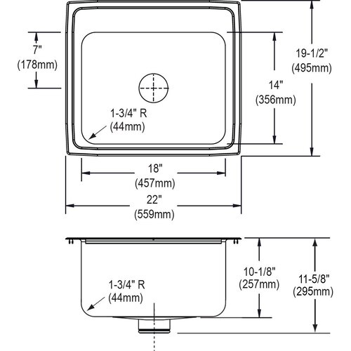 Gourmet 22 x 19.5 Perfect Drain Top Mount Kitchen Sink