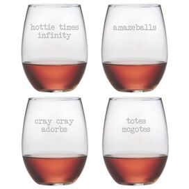 Girl Talk Stemless Wine Glass (Set of 4)