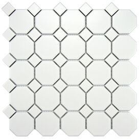 Retro Random Sized Porcelain Glazed Mosaic in White (Set of 10)