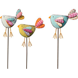 Patterned Bird Mini Garden Stake (Set of 3)