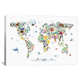 'Animal Map of the World' by Michael Tompsett Graphic Art on C...