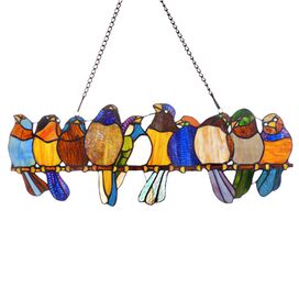 Birds On A Wire Stained Glass Window Panel
