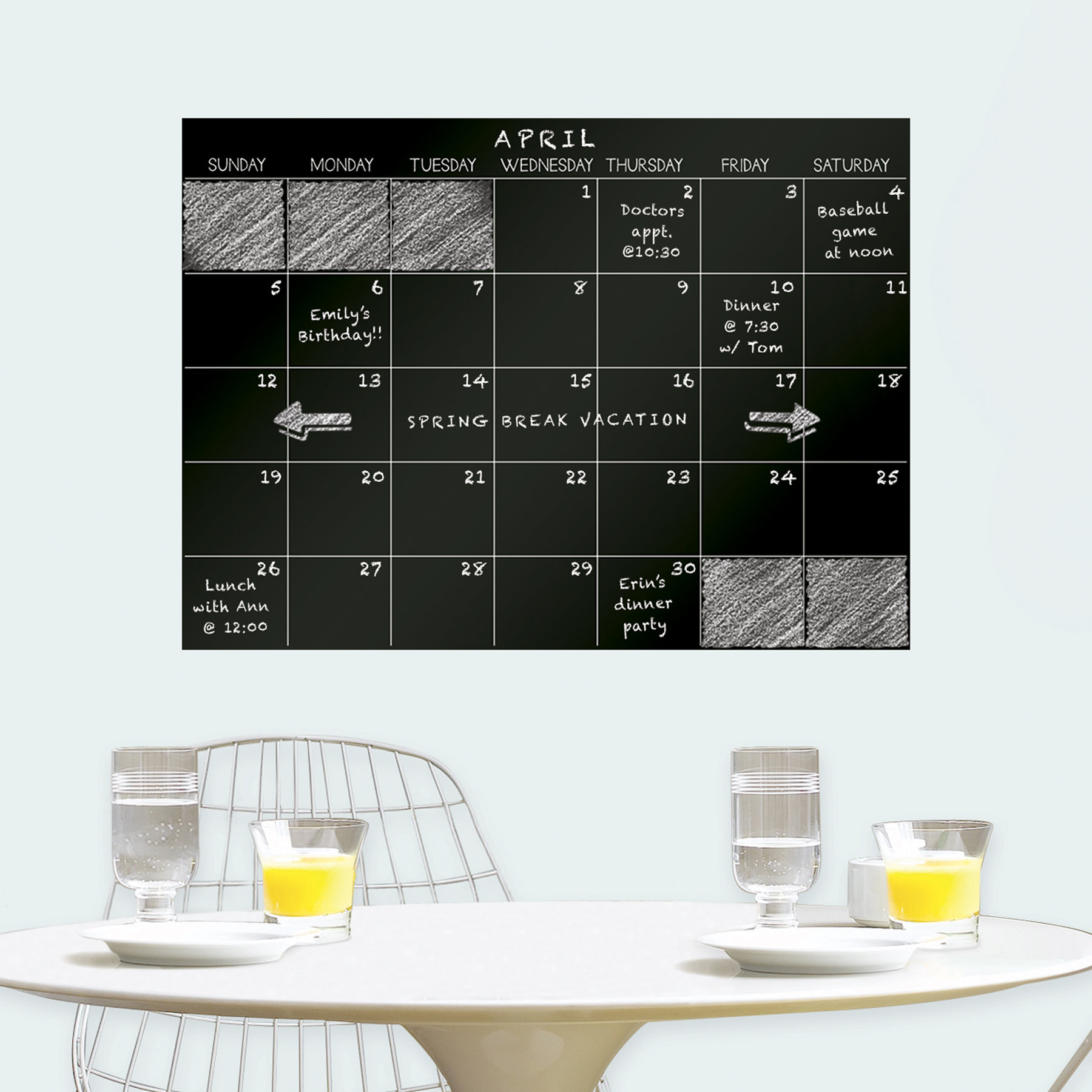Zipcode Design Monthly Dry Erase Calendar Chalkboard Wall Decal 