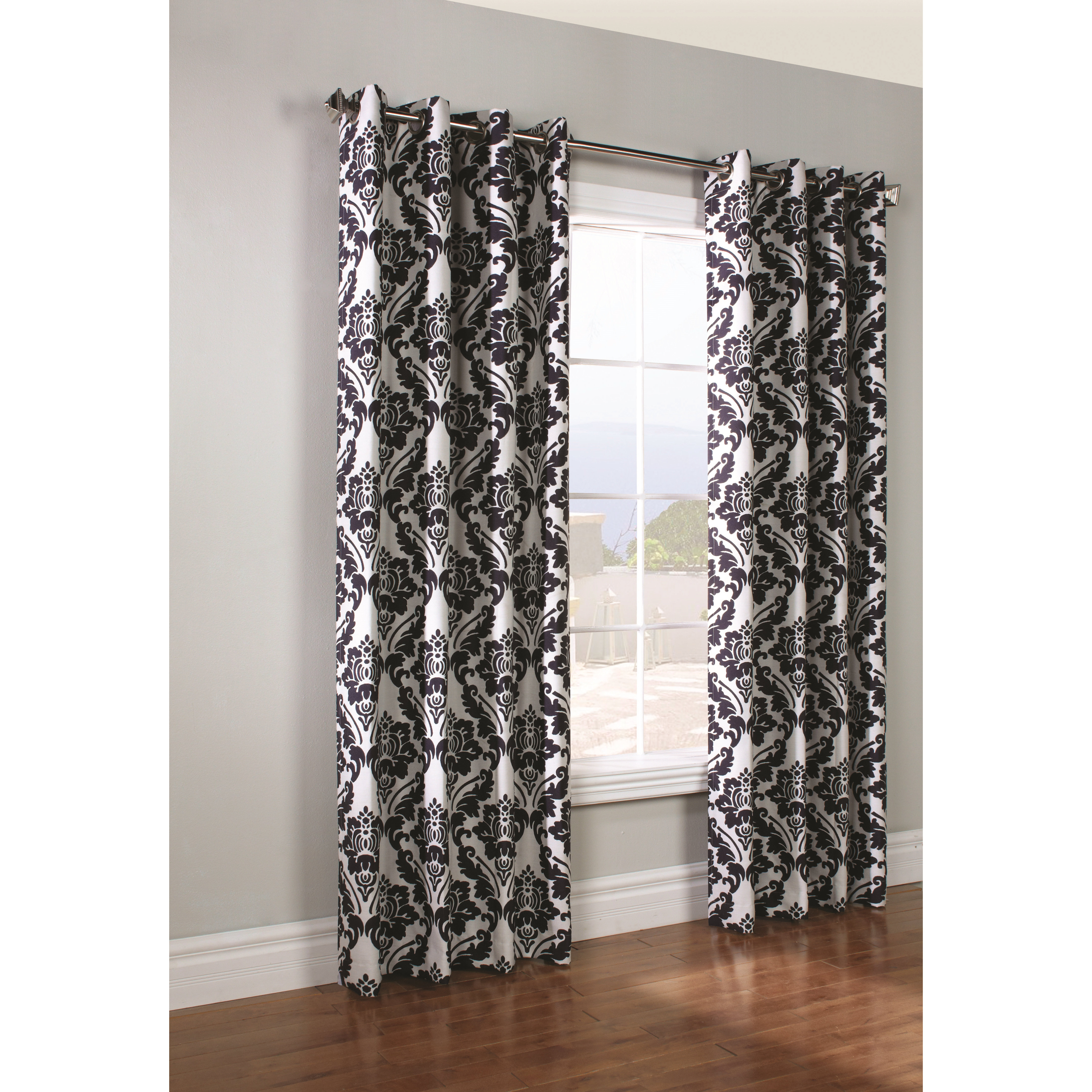 Three Posts Damask Single Curtain Panel in White & Reviews Wayfair