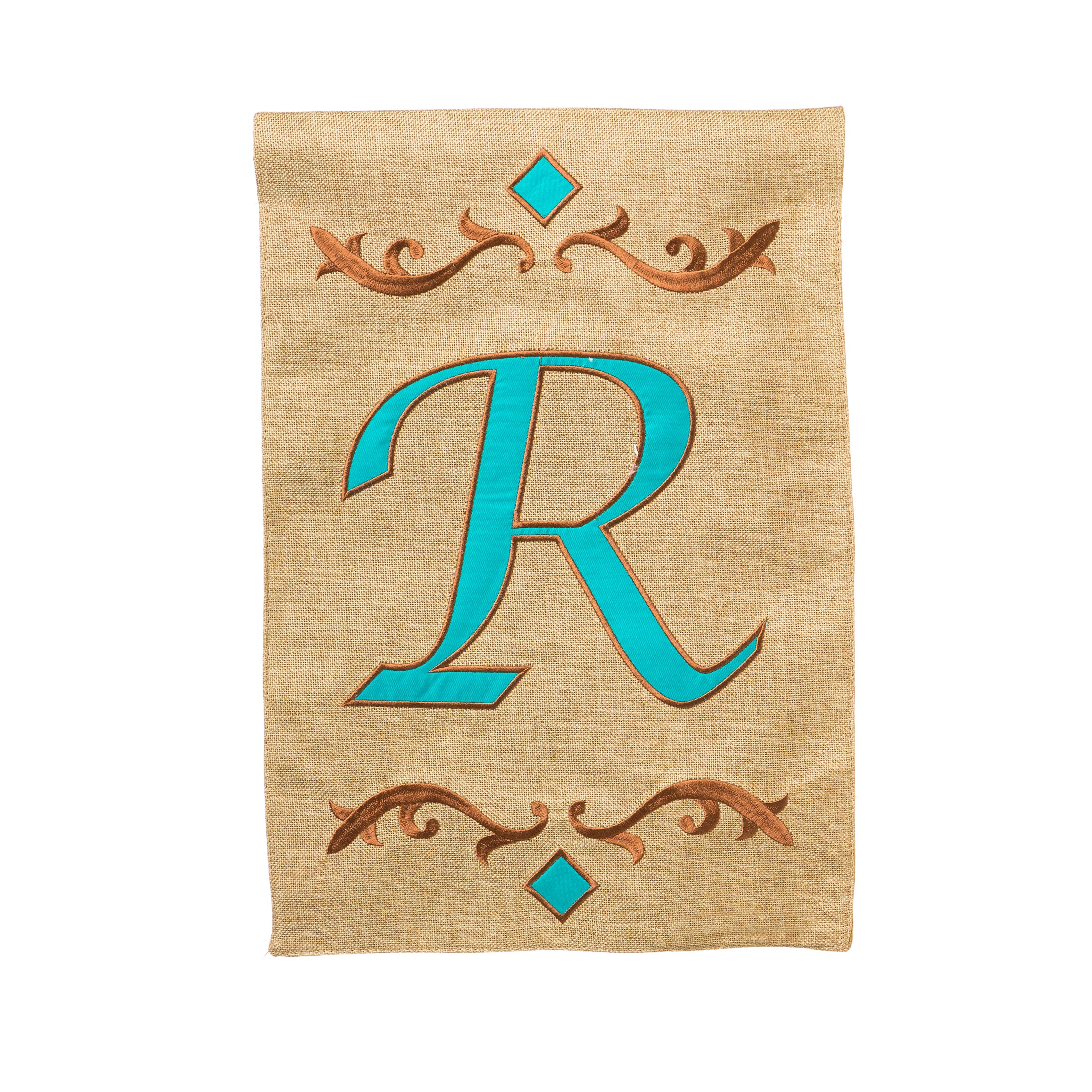 Monogram Burlap Teal Vertical Flag by Evergreen Enterprises, Inc