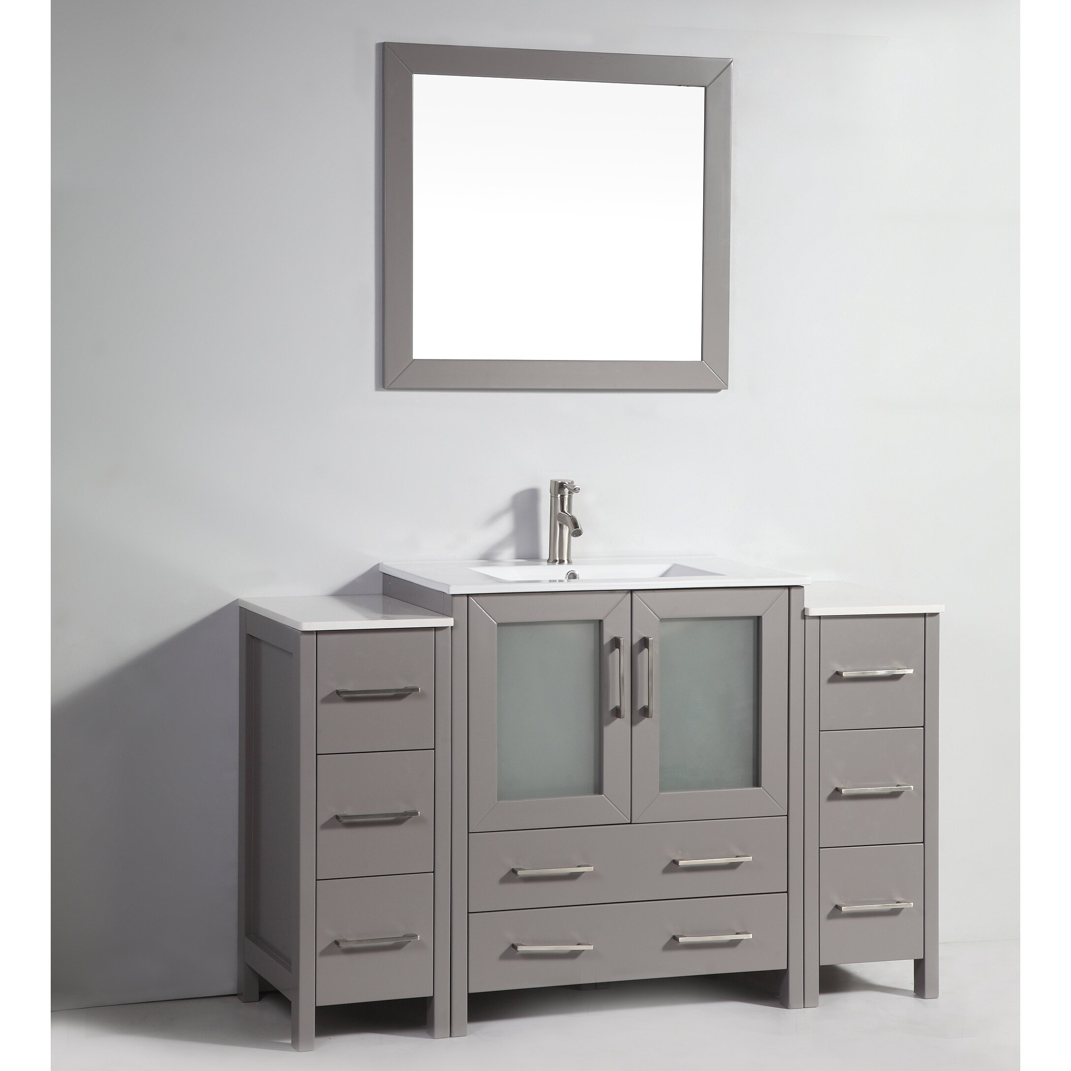 54" Single Solid Wood Bathroom Vanity Set with Mirror ...