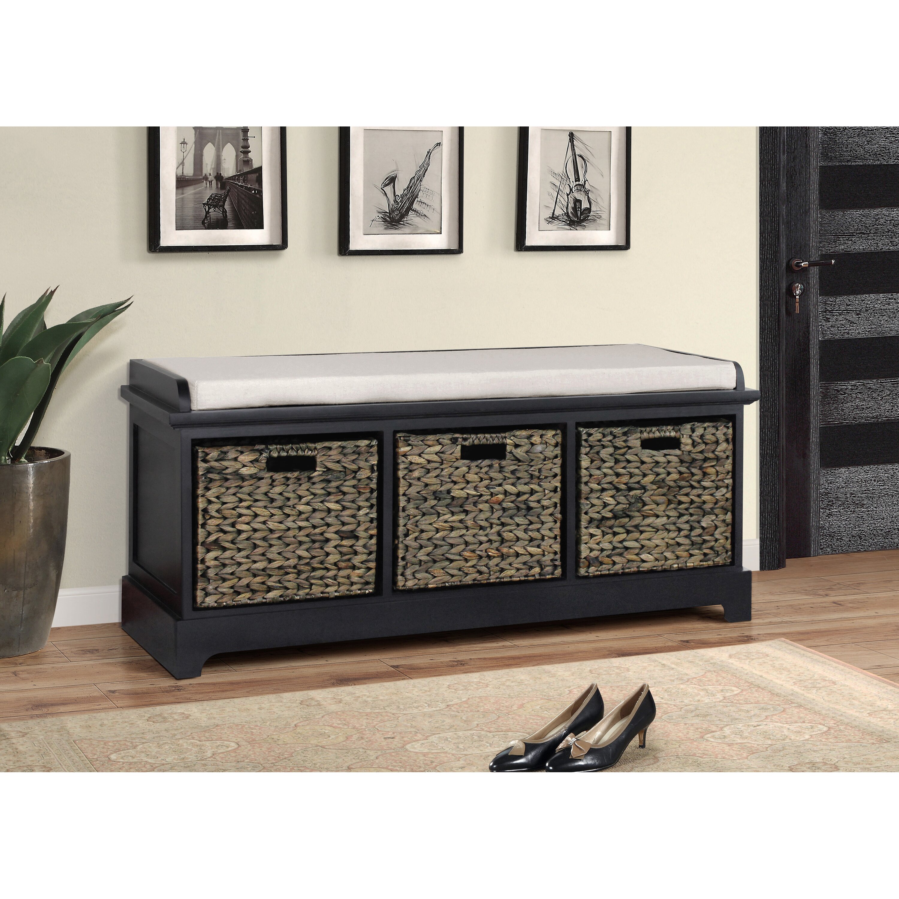 Gallerie Decor Newport Wooden Bedroom Storage Bench with 3 ...