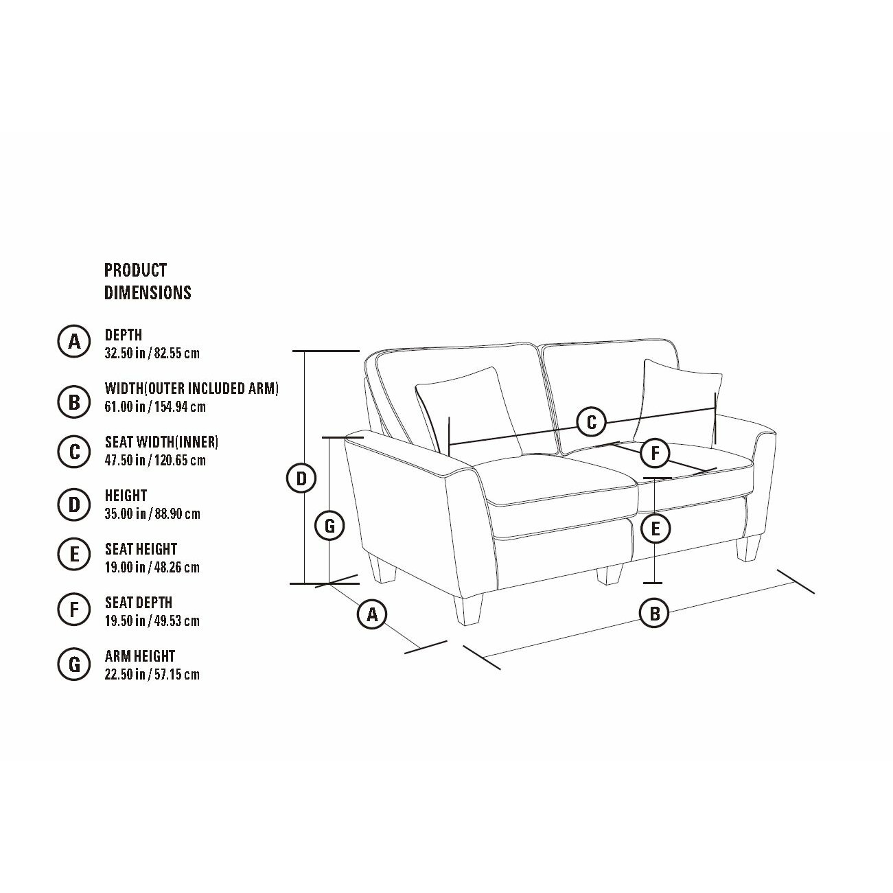 Serta at Home RTA Astoria 61 Loveseat