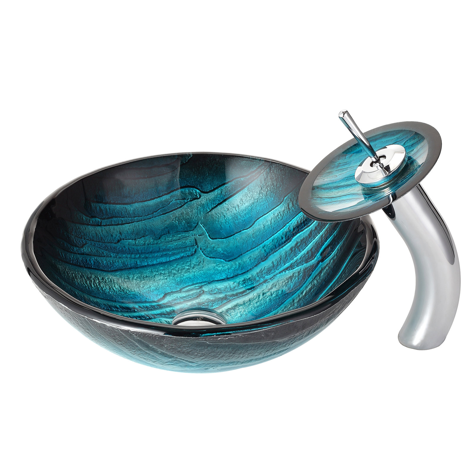Kraus Ladon Glass Vessel Bathroom Sink with Waterfall Faucet & Reviews ...