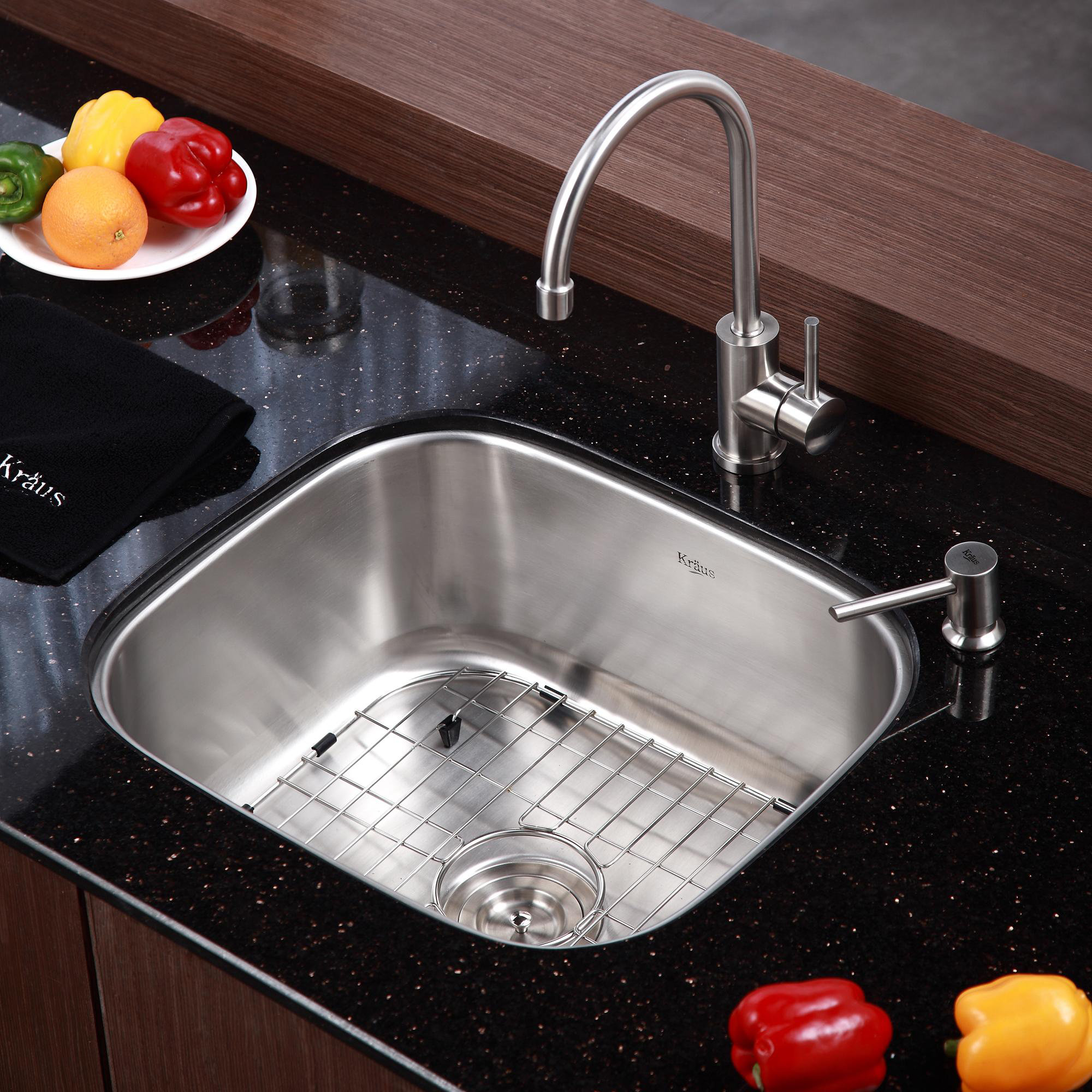Kraus Stainless Steel Undermount Single Bowl Kitchen Sink with Kitchen ...