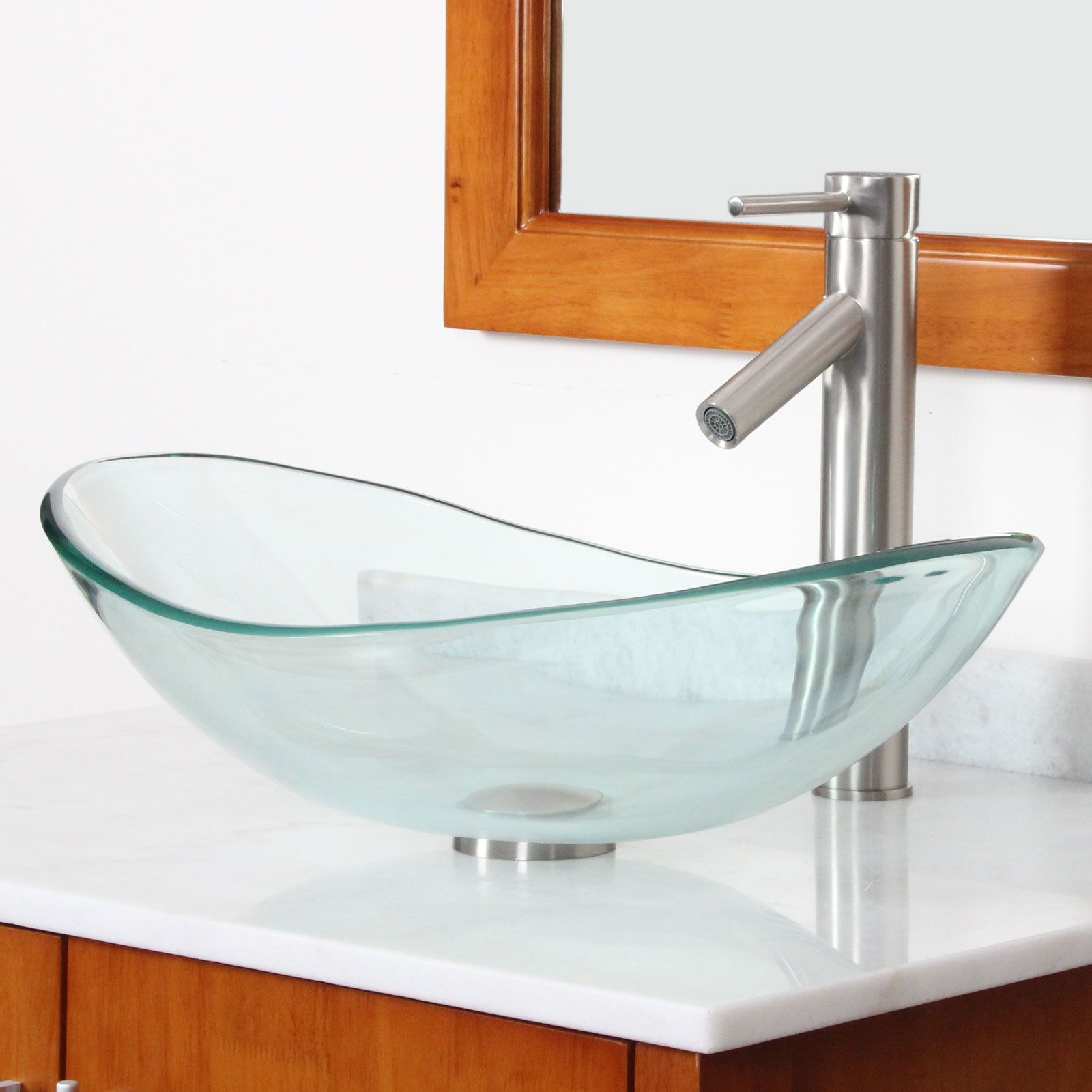 Elite Tempered Glass Boat Shaped Bowl Vessel Bathroom Sink & Reviews