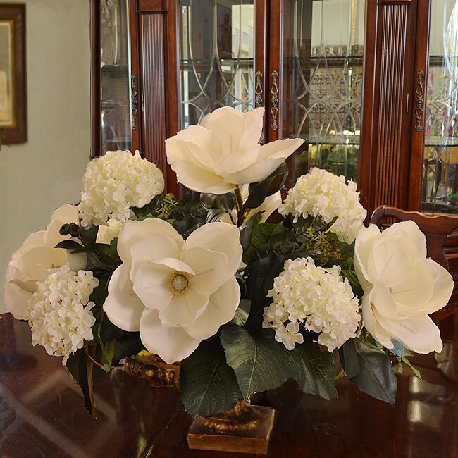 Floral Home Decor Magnolia and Hydrangea Large Silk Flower Arrangement