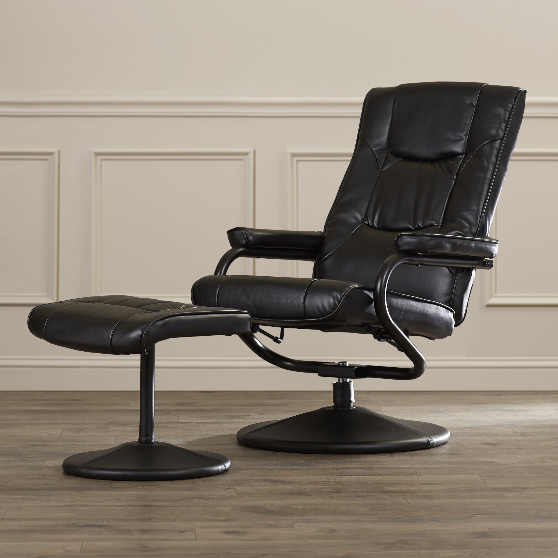 Charlton Home Soft Leather Reclining Office Chair and Ottoman Set