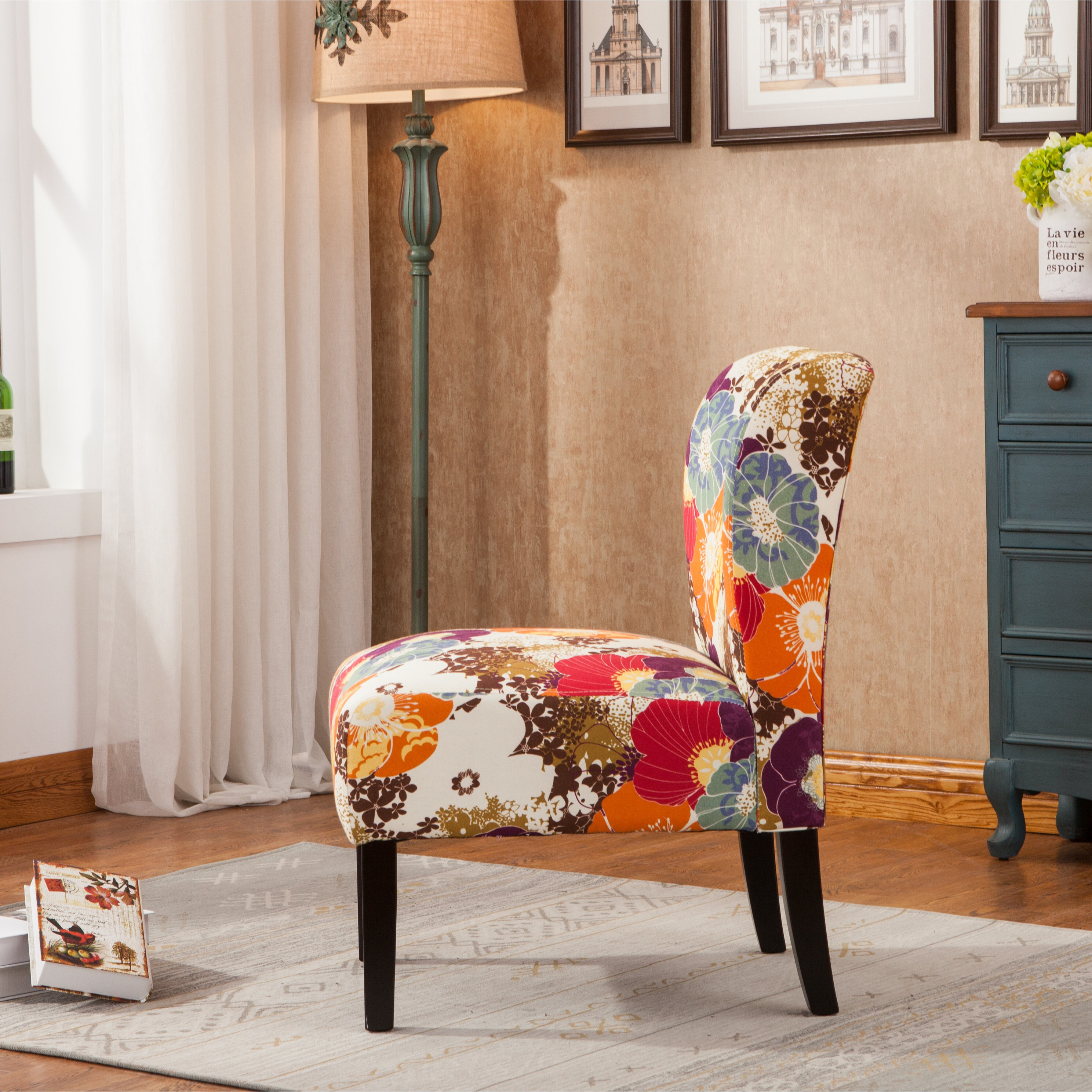 Roundhill Furniture Capa Floral Slipper Chair & Reviews | Wayfair