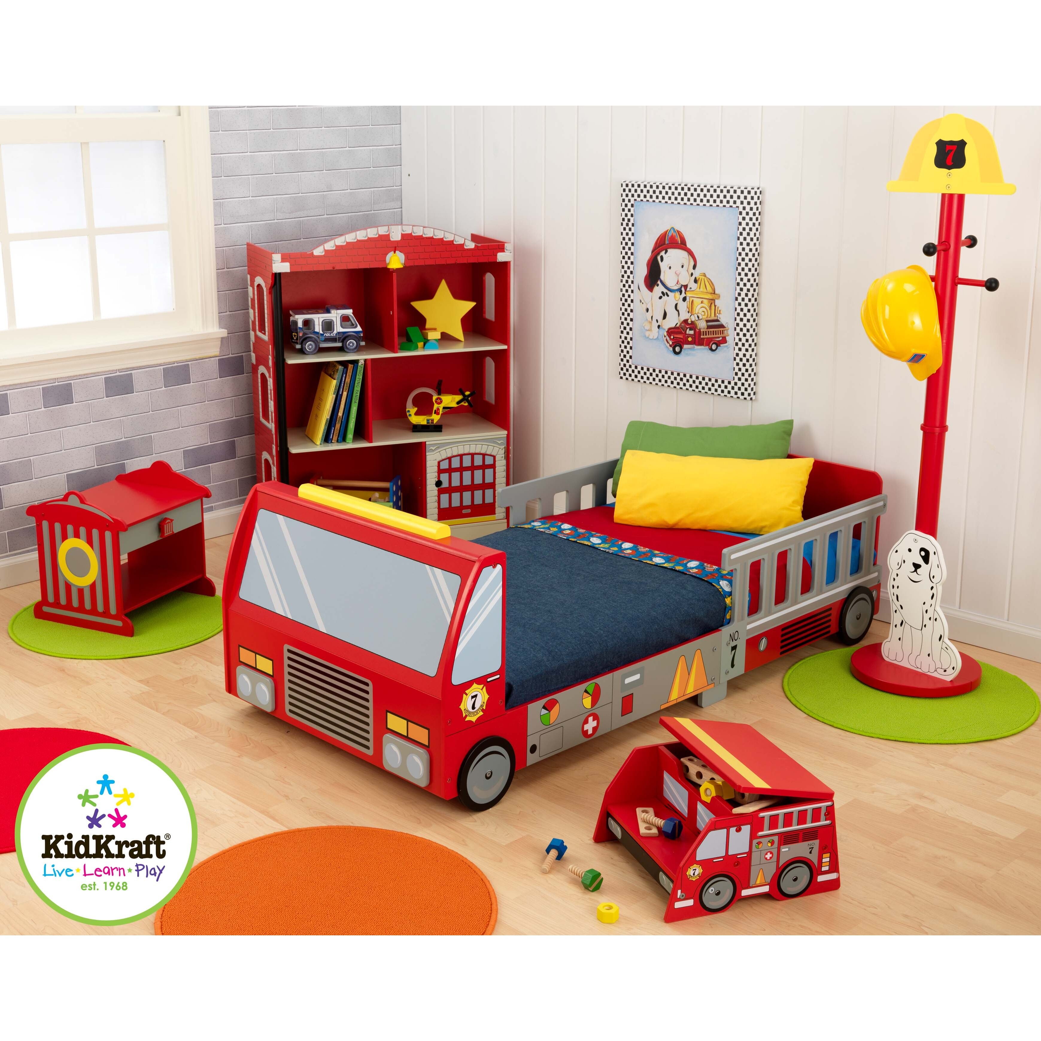 кровать детская двухъярусная пожарная машина