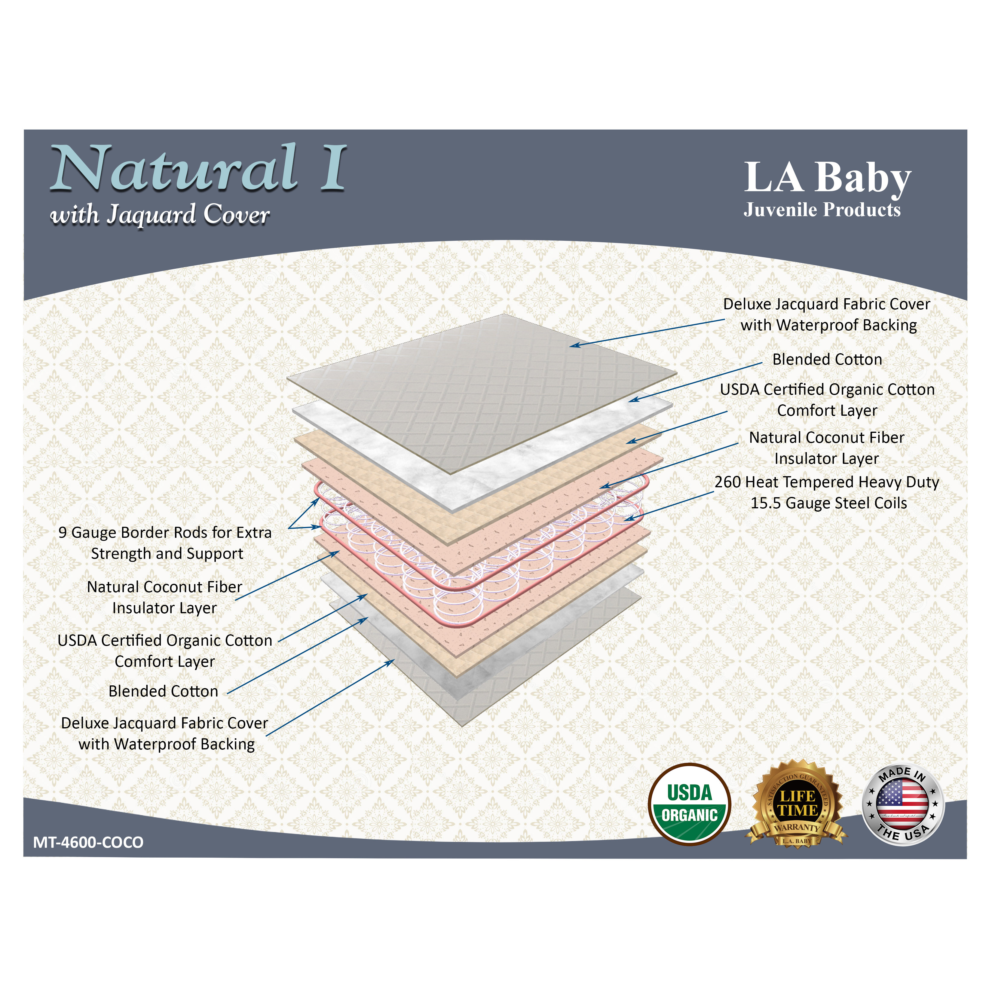 L.A. Baby Natural I, Natural Coconut Fiber and Latex with Organic