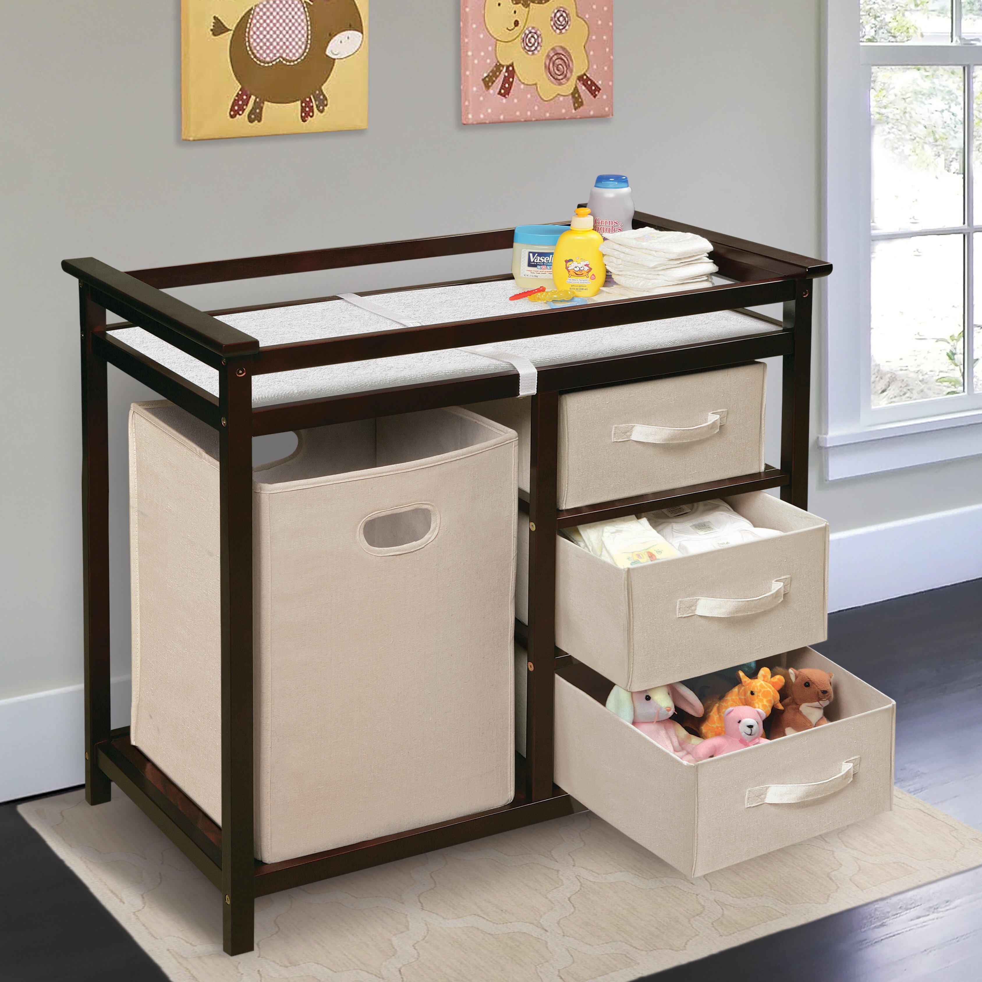 Deluxe Modern Espresso Hamper Changing Table With Fabric ...