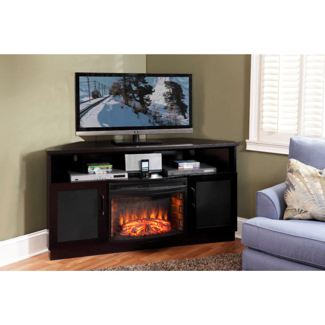 Furnitech TV Stand with Curved Electric Fireplace
