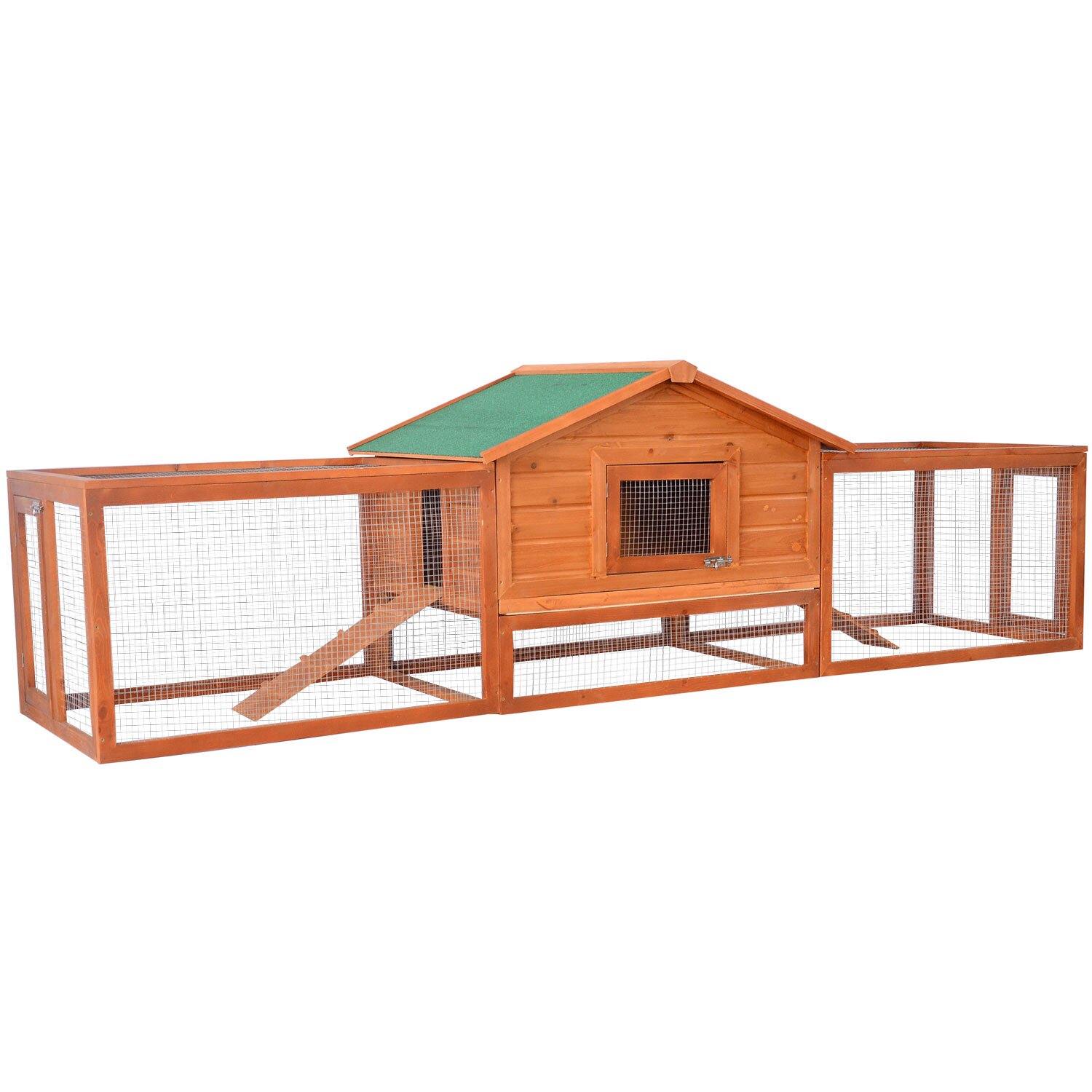  122" Deluxe Wooden Rabbit Hutch/Chicken Coop with Double Outdoor Runs