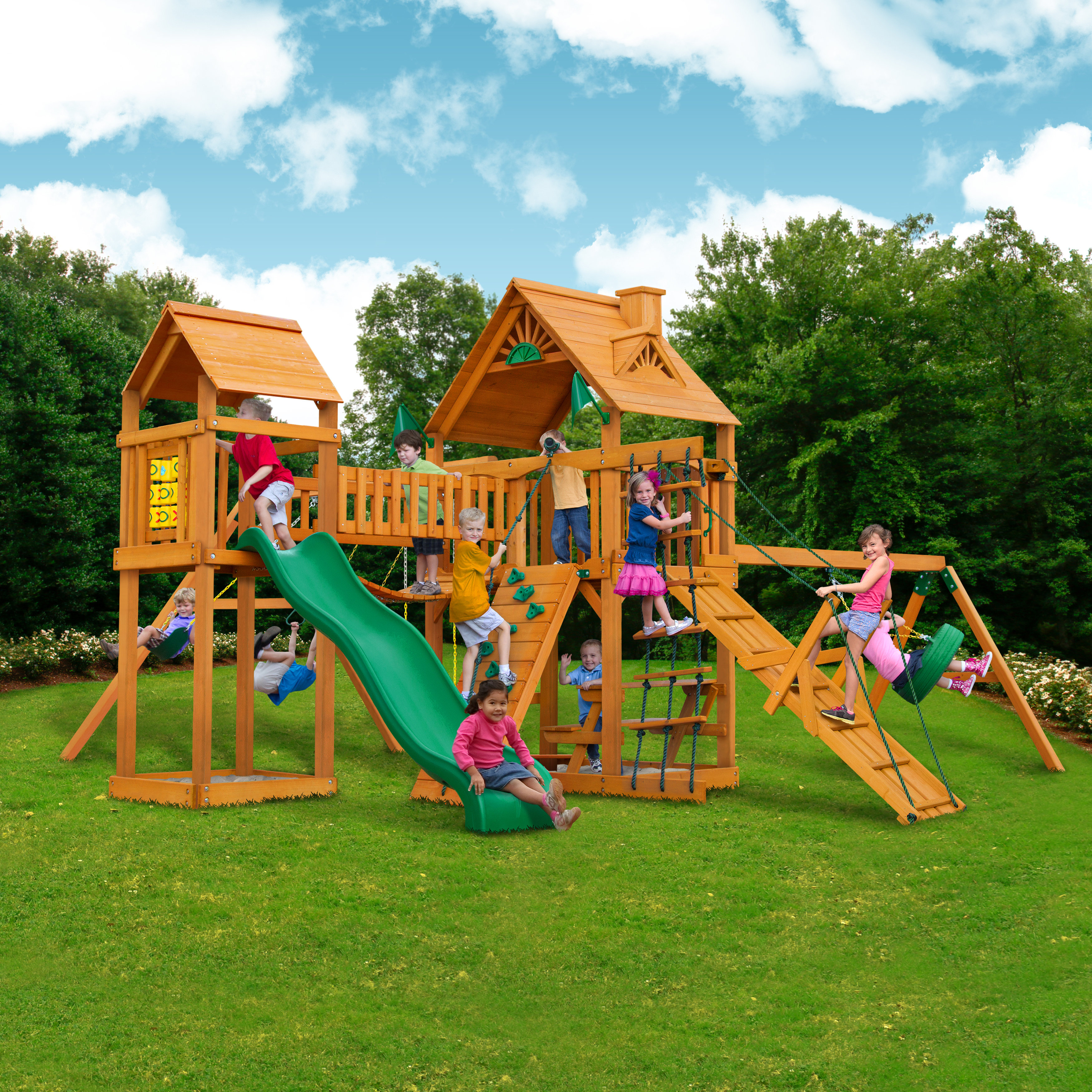 Pioneer Peak with Amber Posts Cedar Swing Set Wayfair